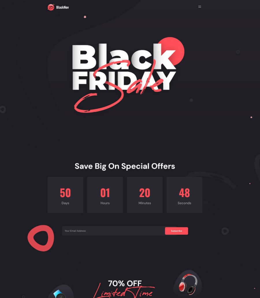 BlackNov - Black Friday Landing Page Template For Gutenberg thumbnail