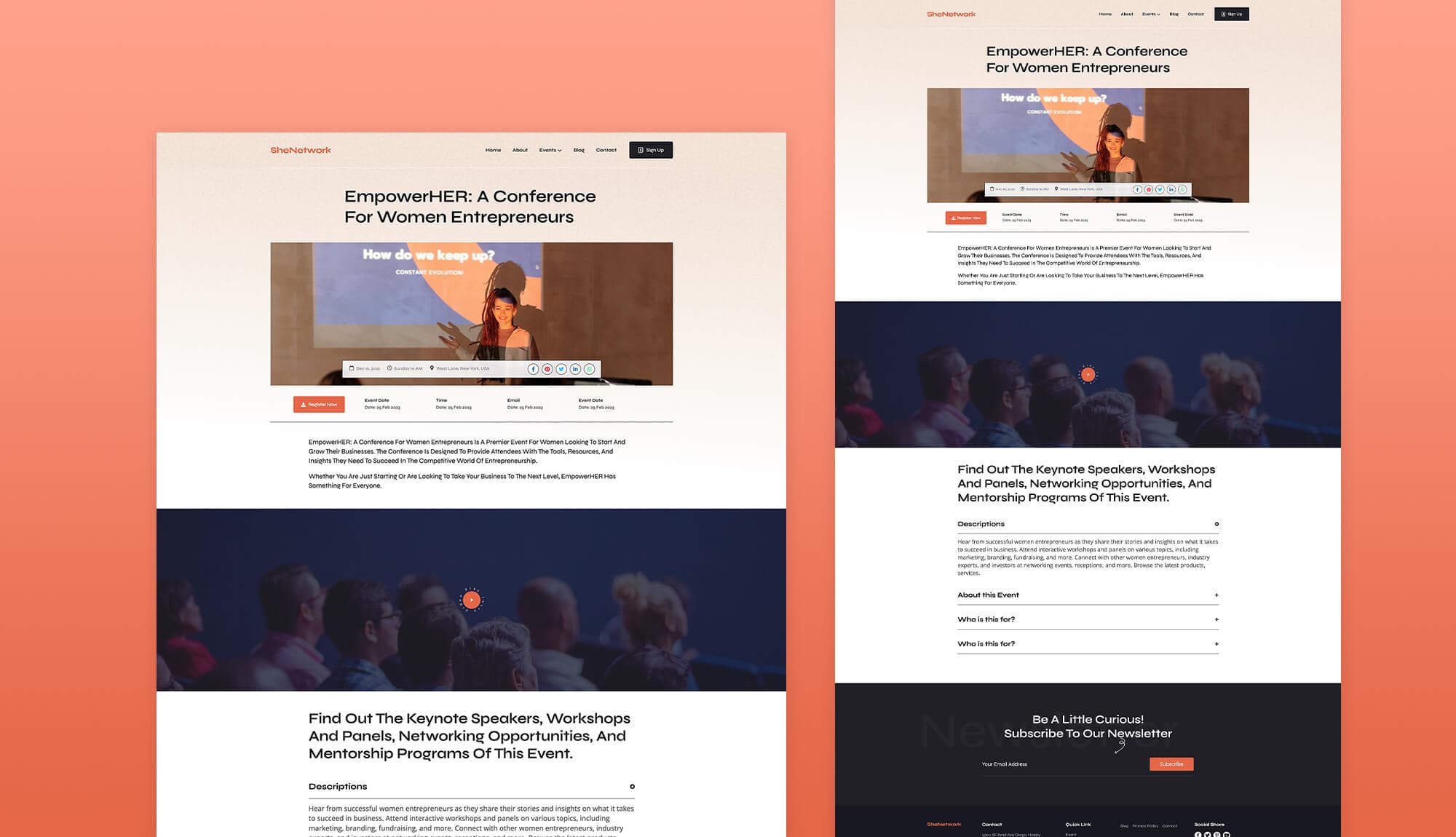 SheNetwork Events Details Page For Gutenberg Banner