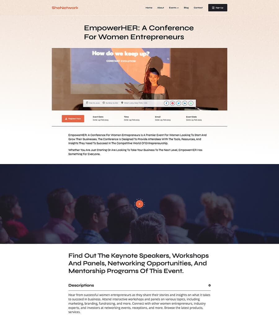 SheNetwork Events Details Page For Gutenberg thumbnail