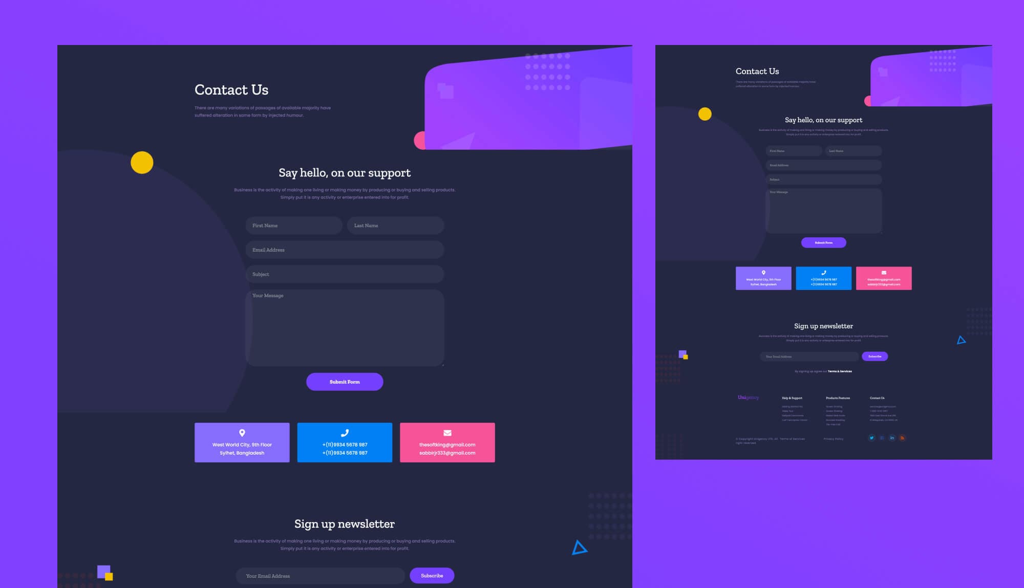 Unigency Contact Page Dark For Gutenberg By Templately