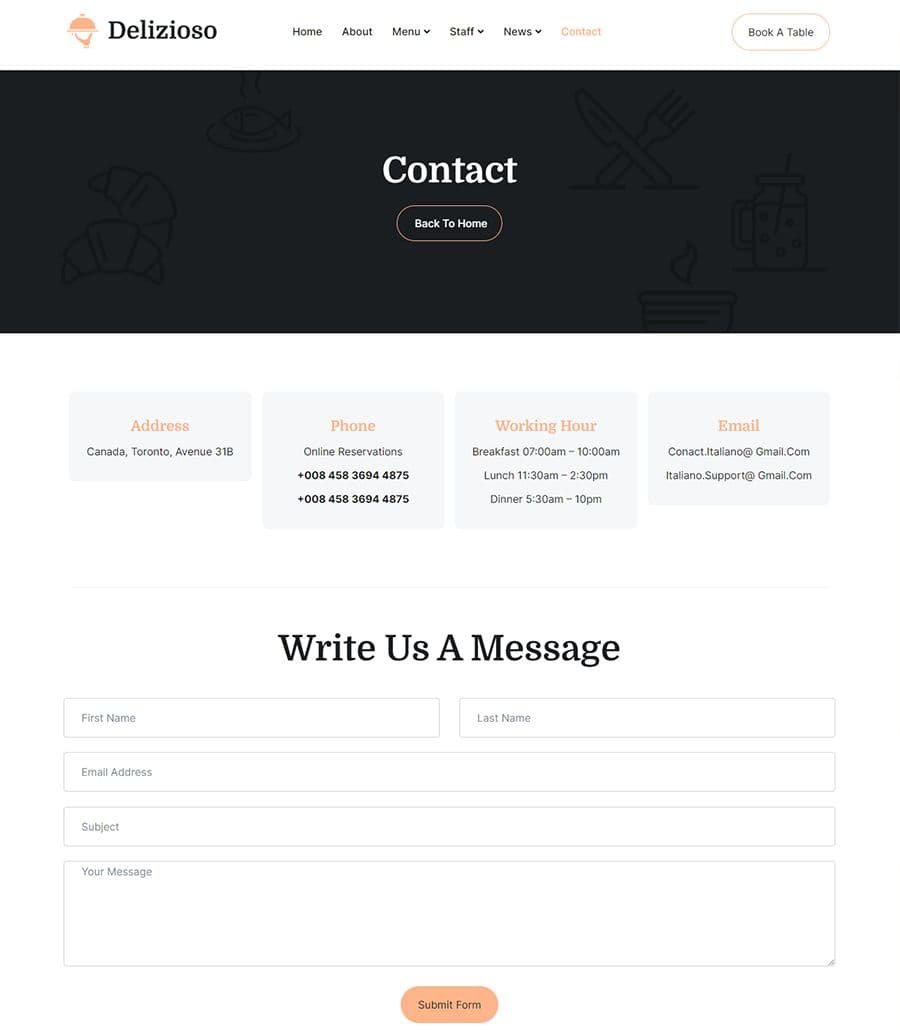 Delizioso Contact Page thumbnail