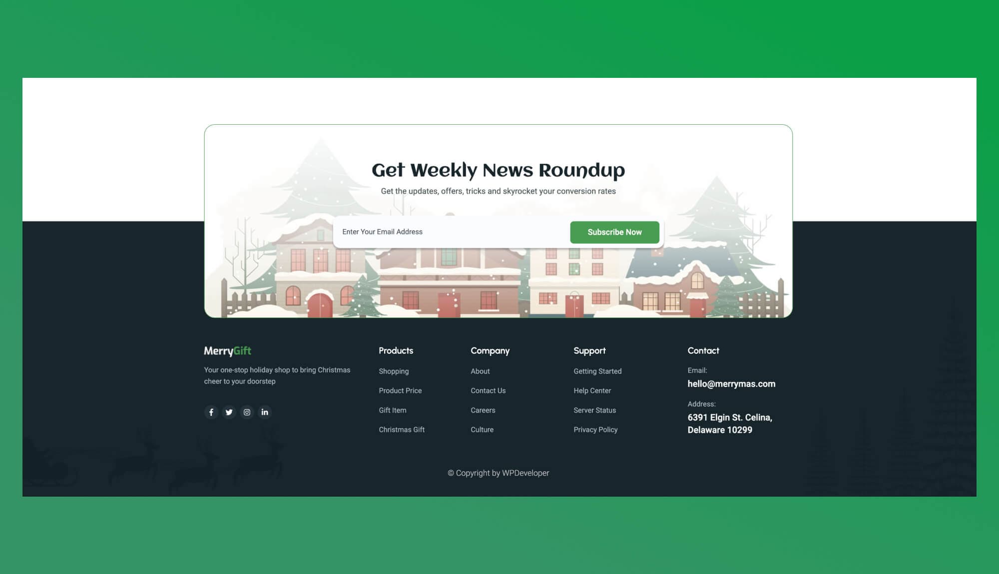 MerryGift Christmas Footer Section For Gutenberg Banner