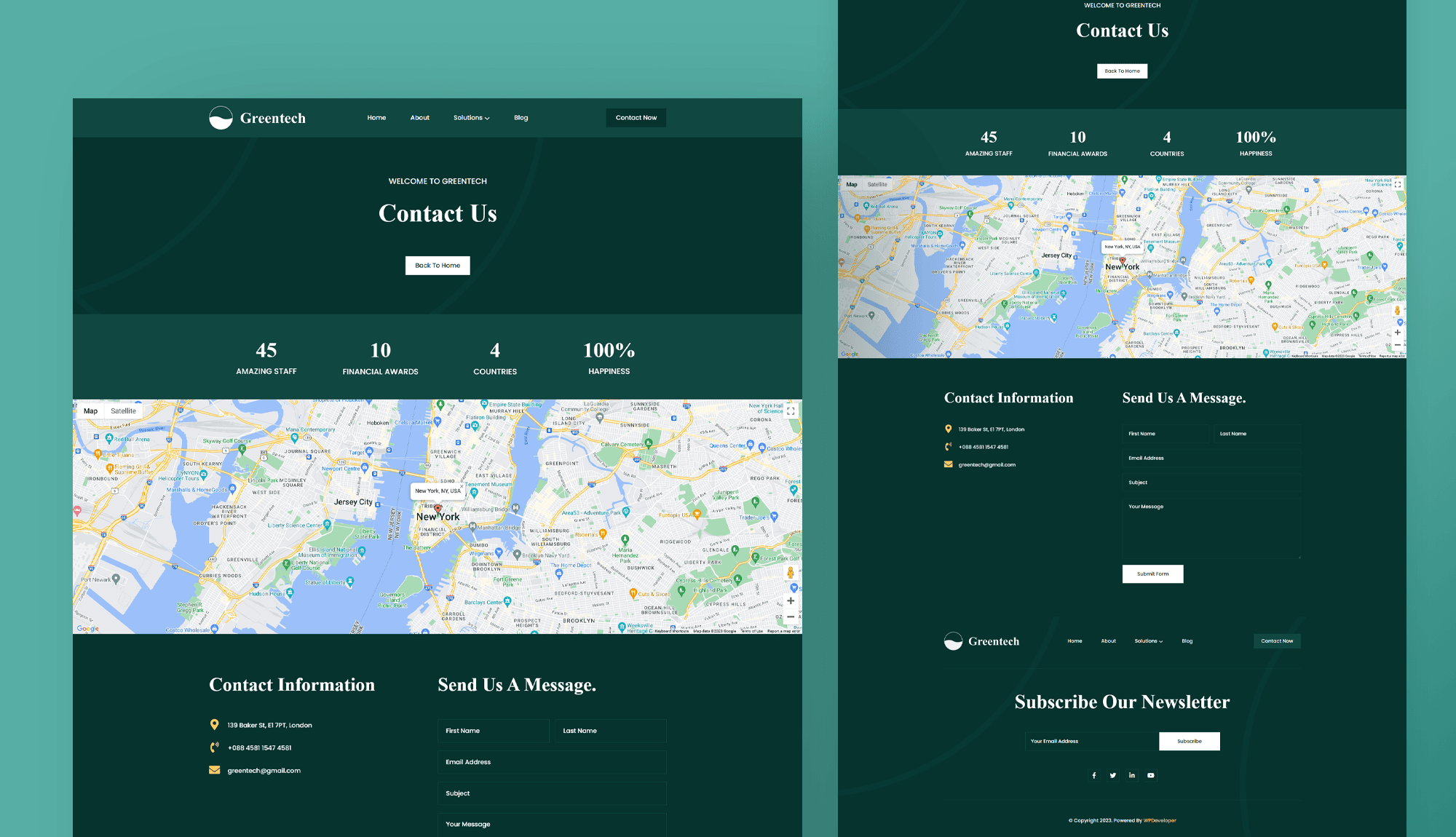 Greentech Contact Page For Gutenberg Banner