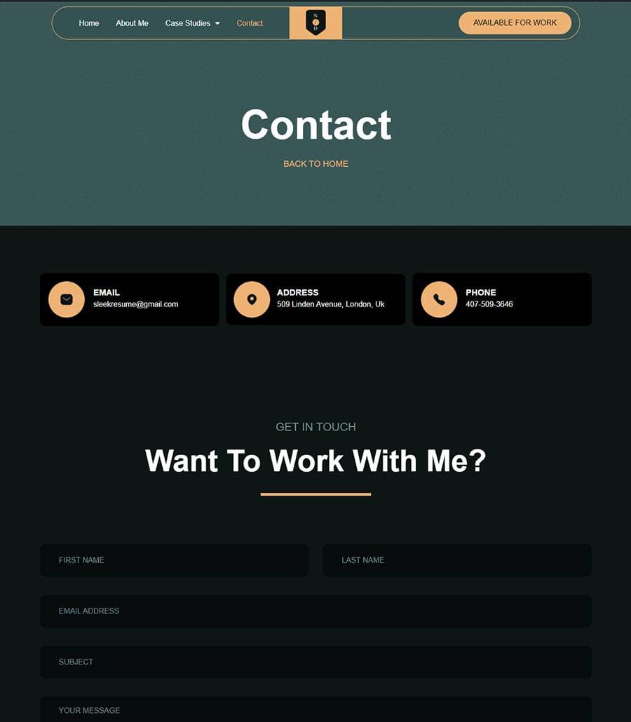 SleekResume Contact Page thumbnail