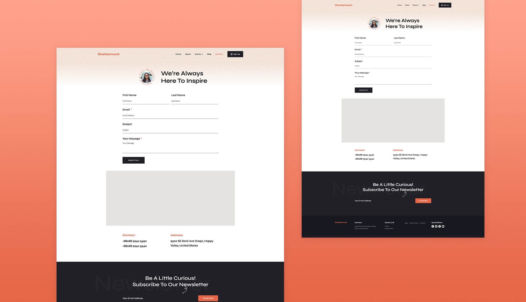 SheNetwork Contact Page For Gutenberg Banner