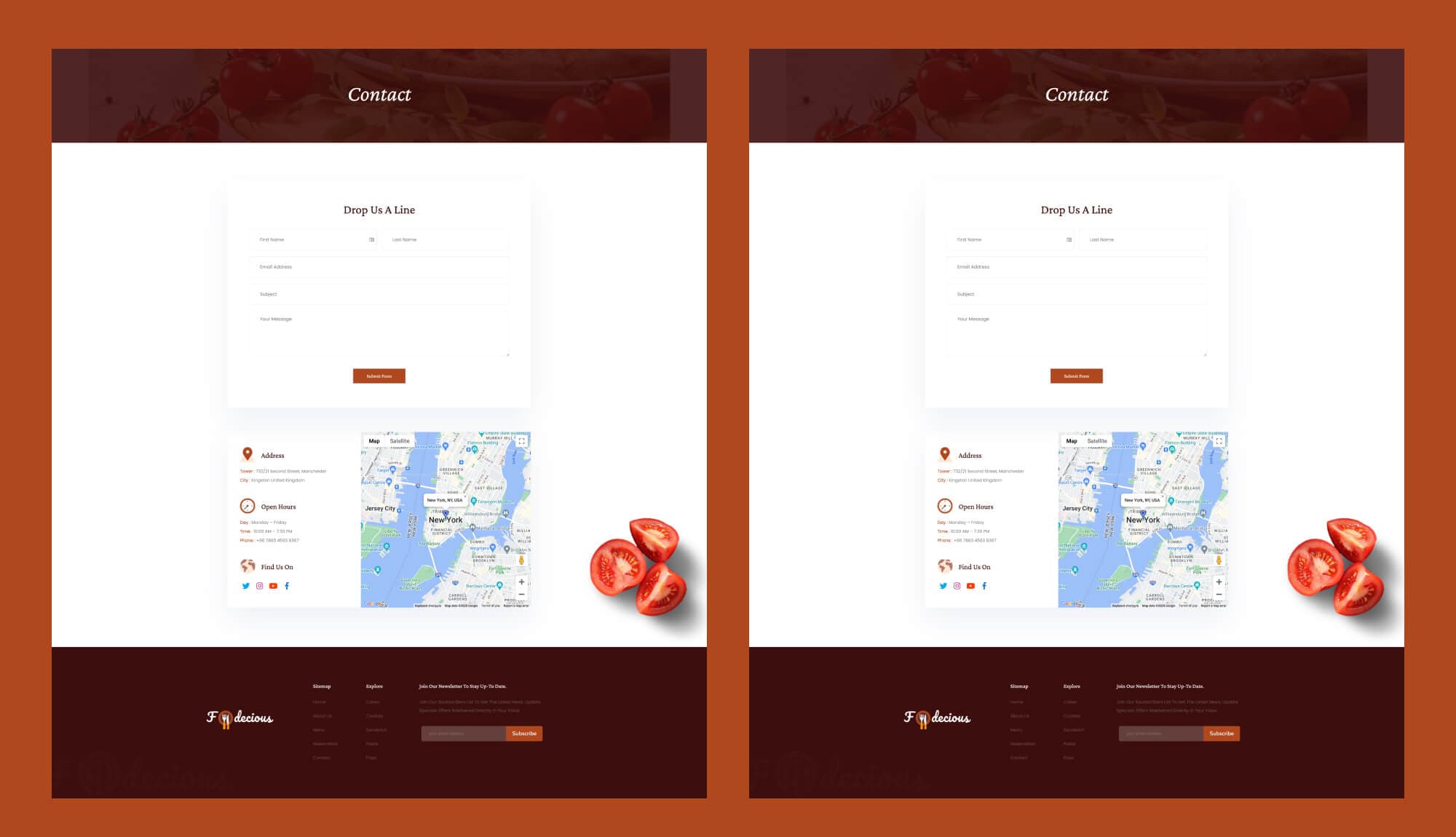 Foodiecious Contact Page For Gutenberg Banner