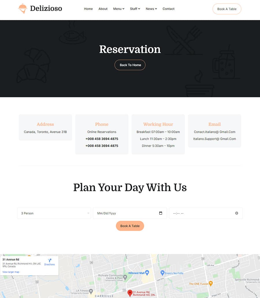 Delizioso Reservation Page thumbnail