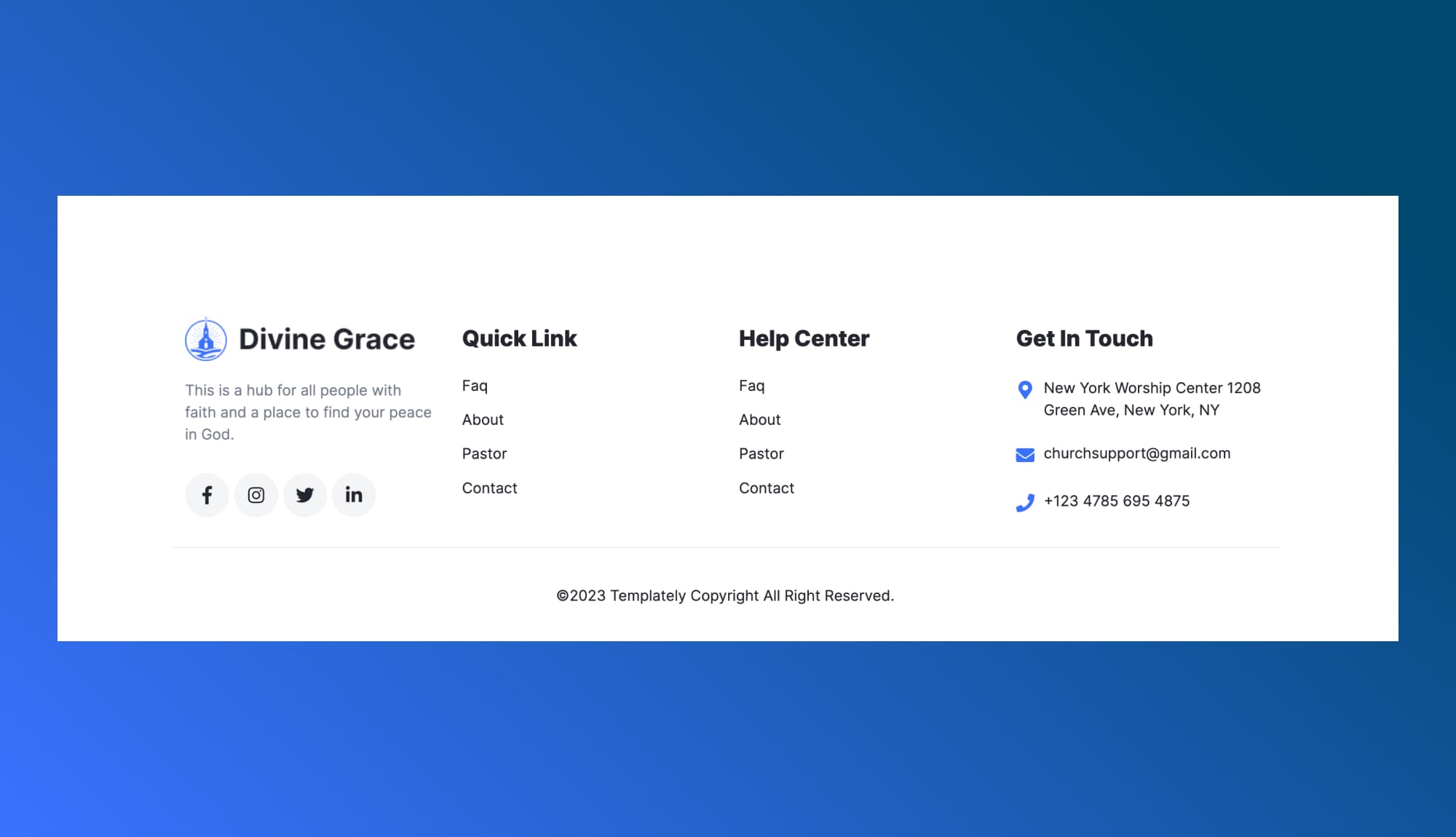 Divine Grace Footer Section For Gutenberg Banner