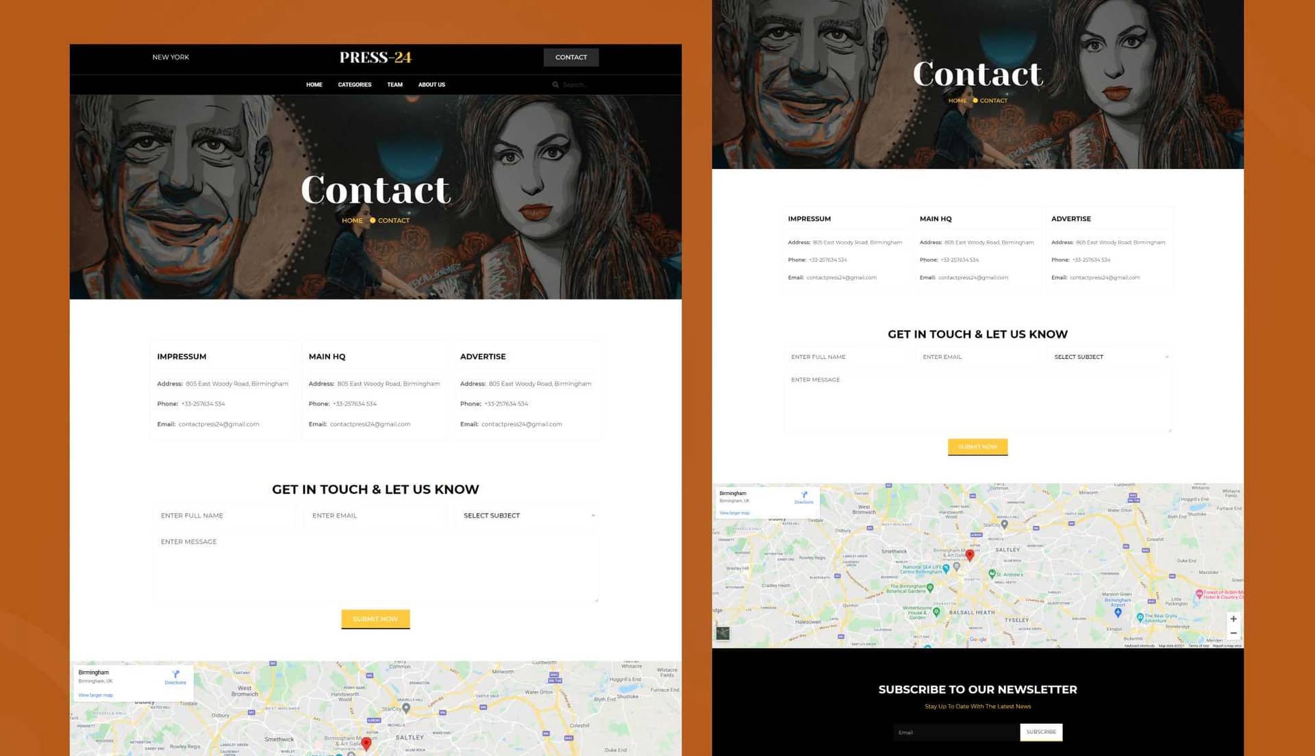Press24 Contact Page By Templately