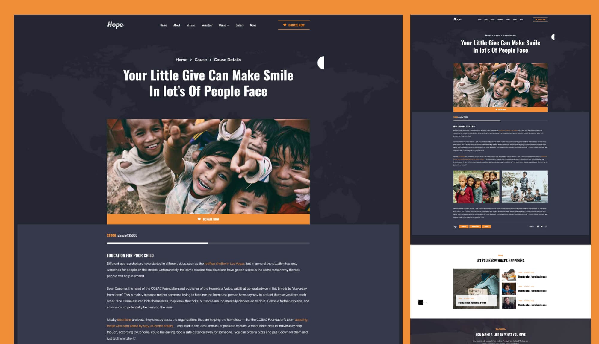 Hope Cause Details Page For Gutenberg Banner