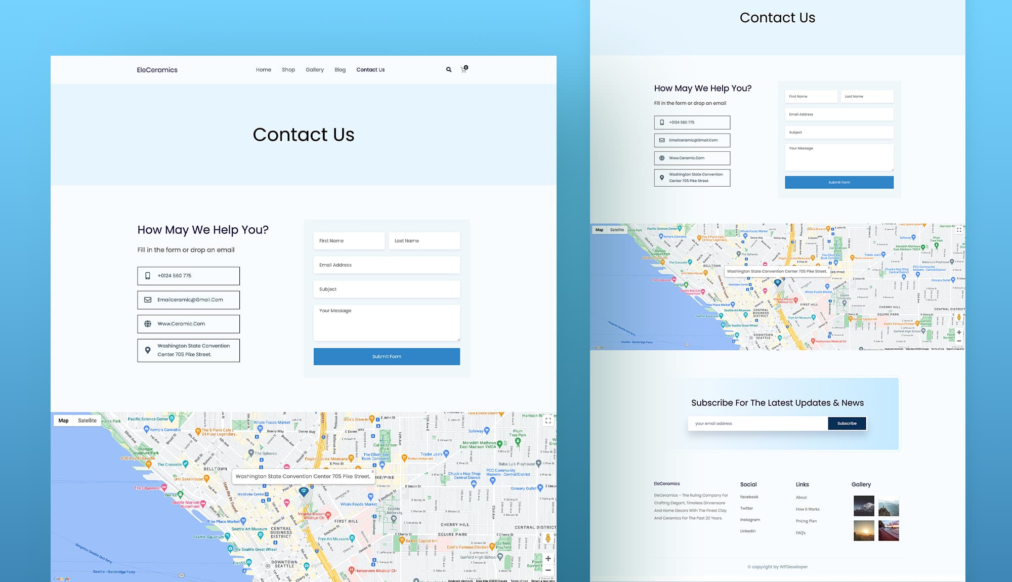 EleCeramics Contact Page For Gutenberg By Templately