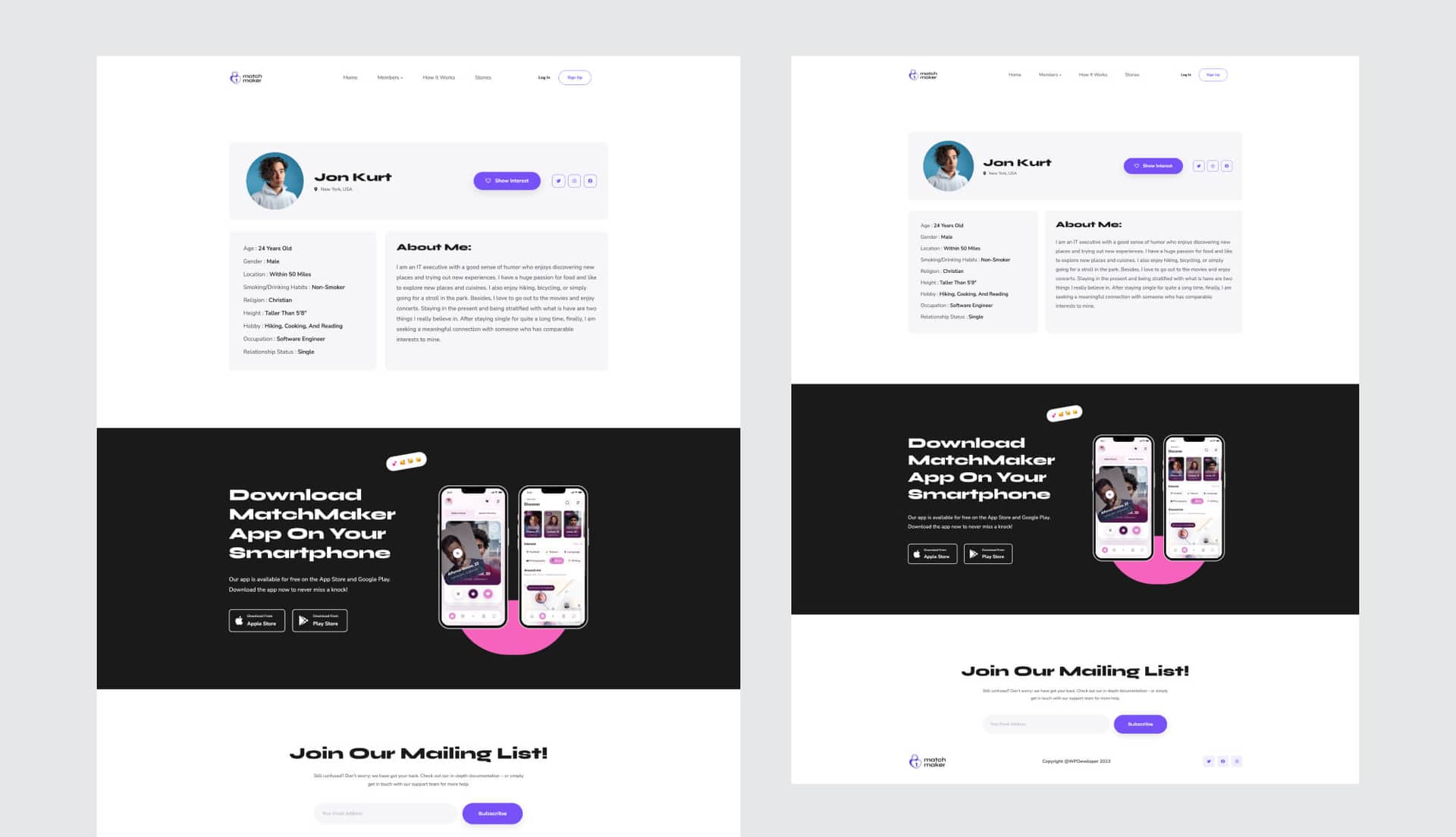 MatchMaker Member Details Page By Templately