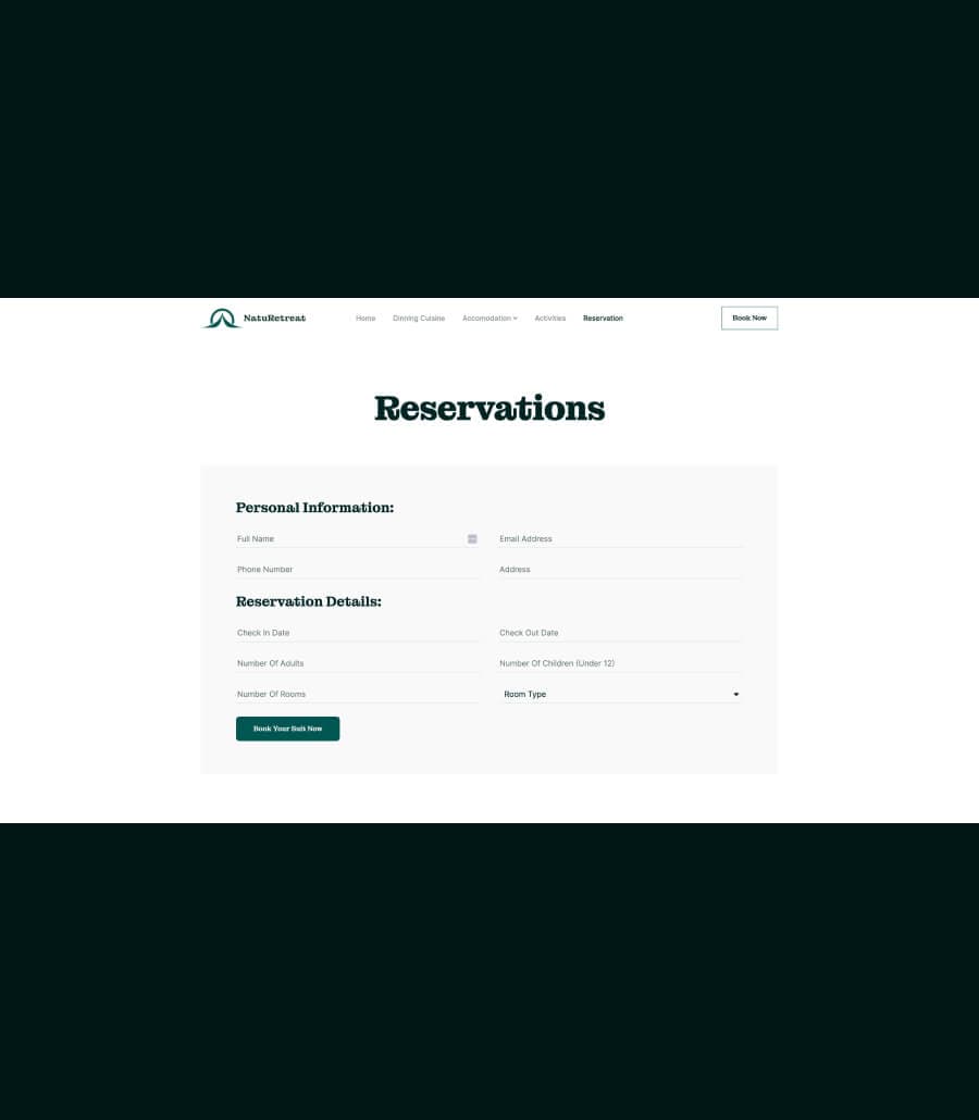 NatuRetreat Reservation Form Section By Templately