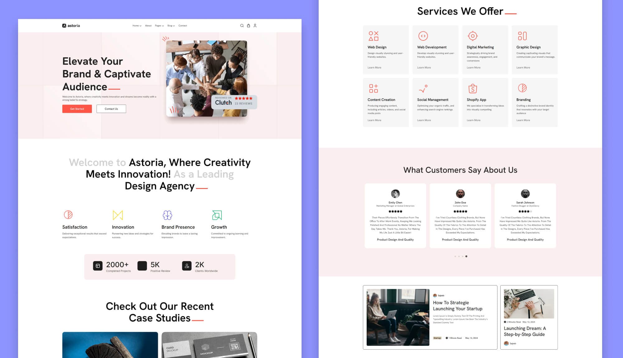 Astoria Agency Landing Page for Gutenberg Banner