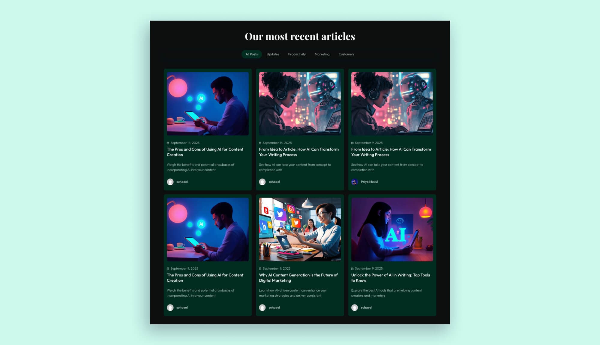 GenInk AI Blog Section By Templately