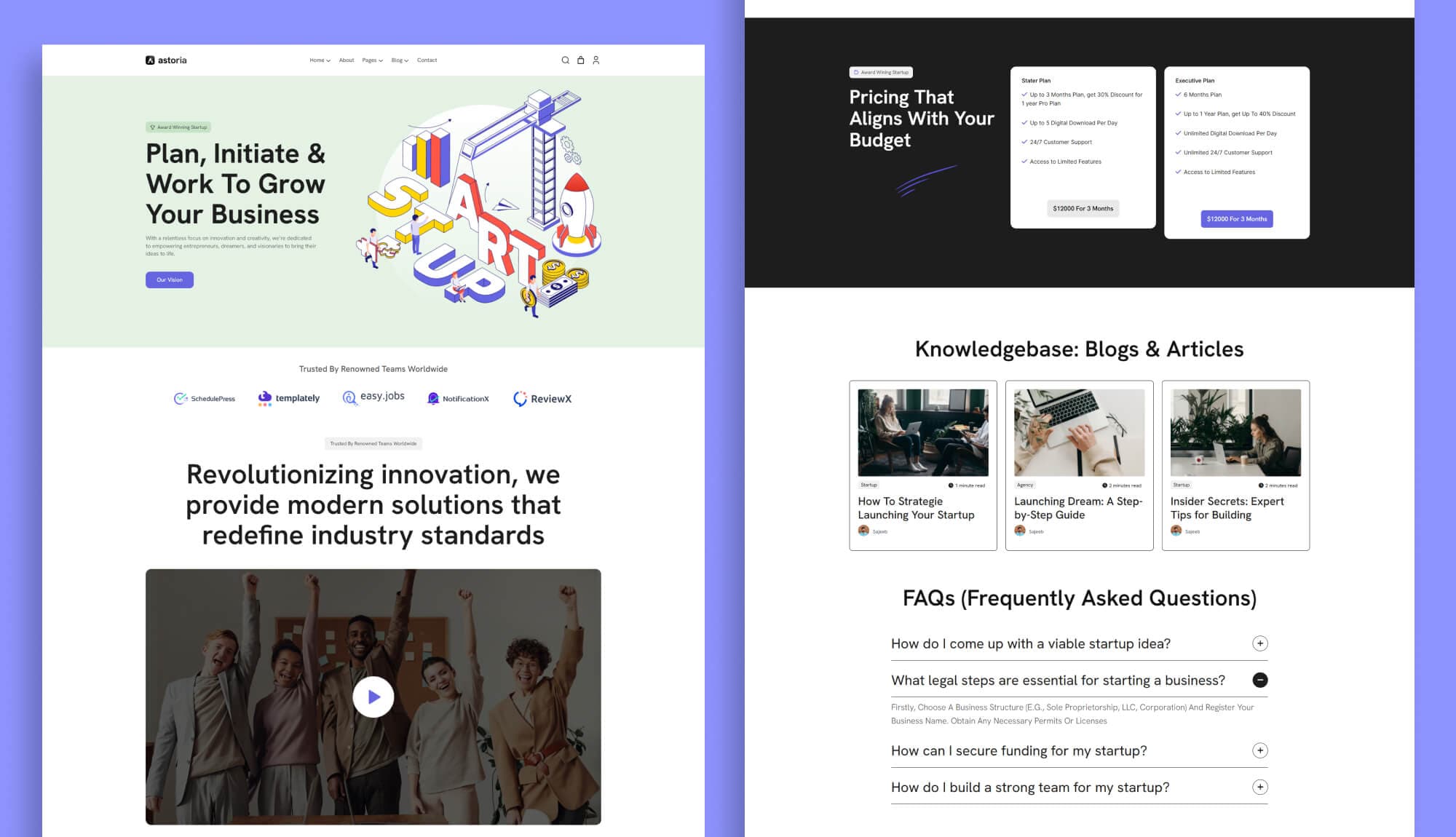 Astoria Startup Landing Page for Gutenberg Banner