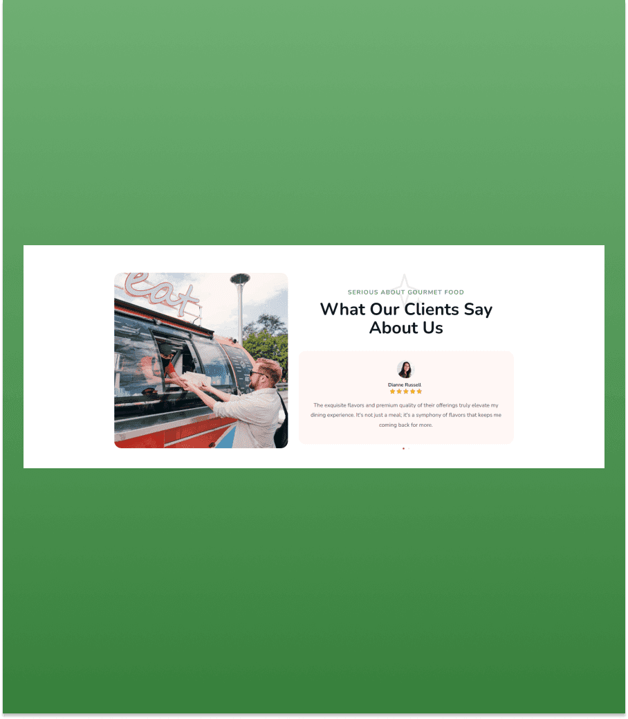 Gourmet Wheels Testimonial Slider Section thumbnail