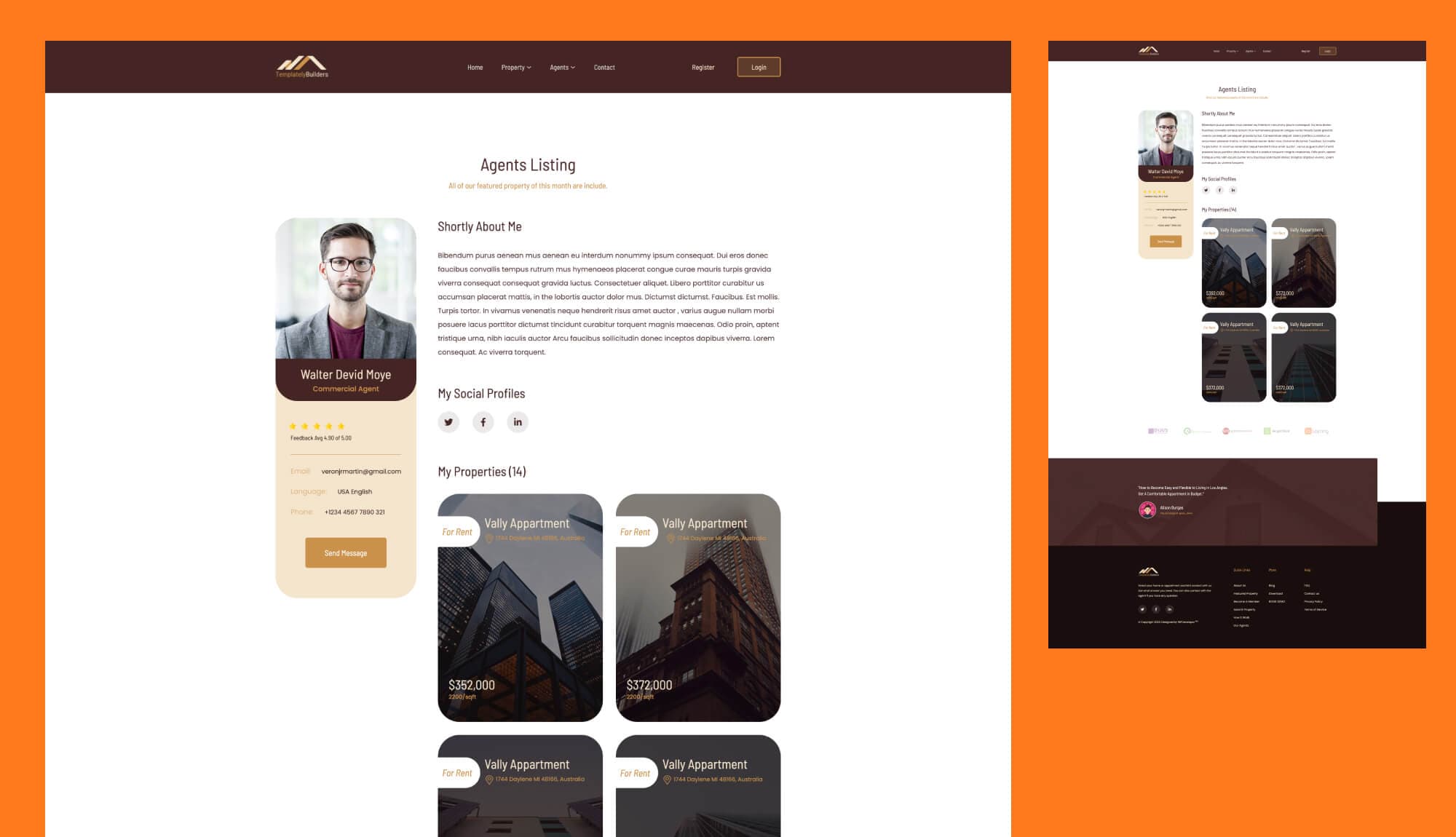 TemplatelyBuilders Agent Details Page For Gutenberg Banner