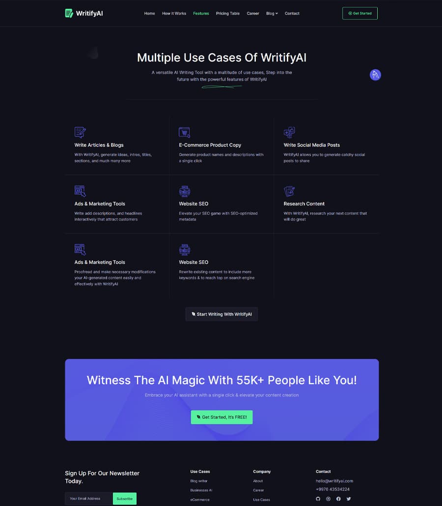 WritifyAi Features Page thumbnail