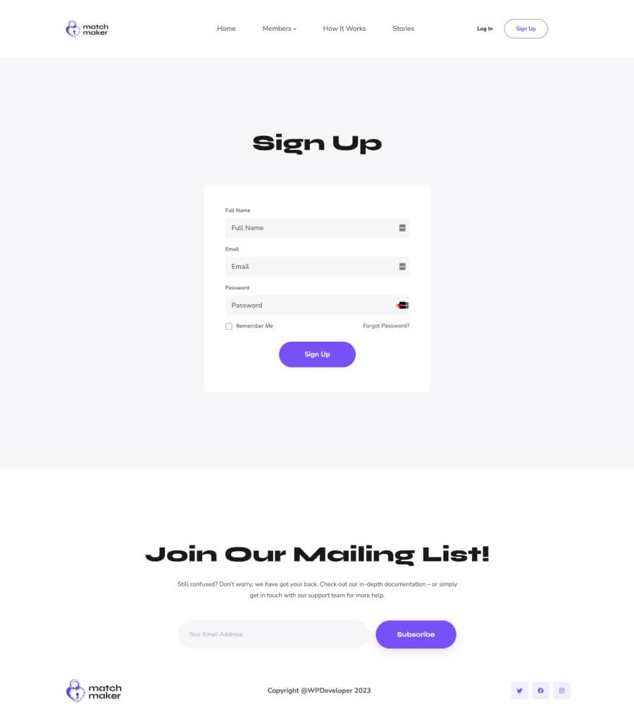 MatchMaker SignUp page thumbnail