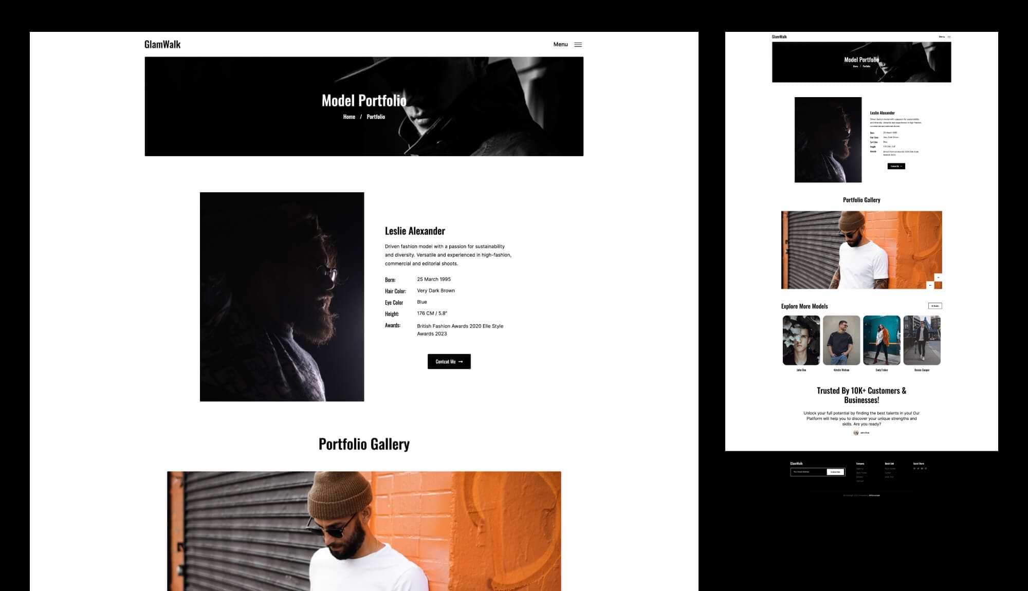 GlamWalk Model Portfolio Page For Gutenberg Banner