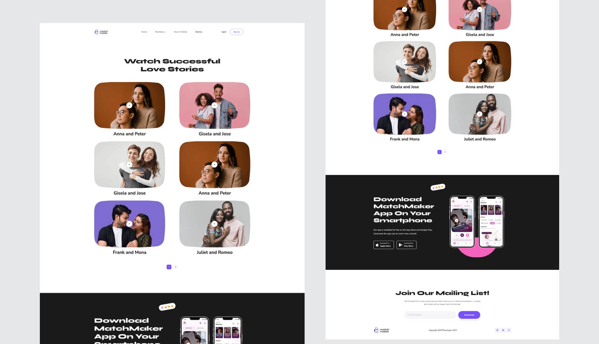 MatchMaker Stories Page By Templately