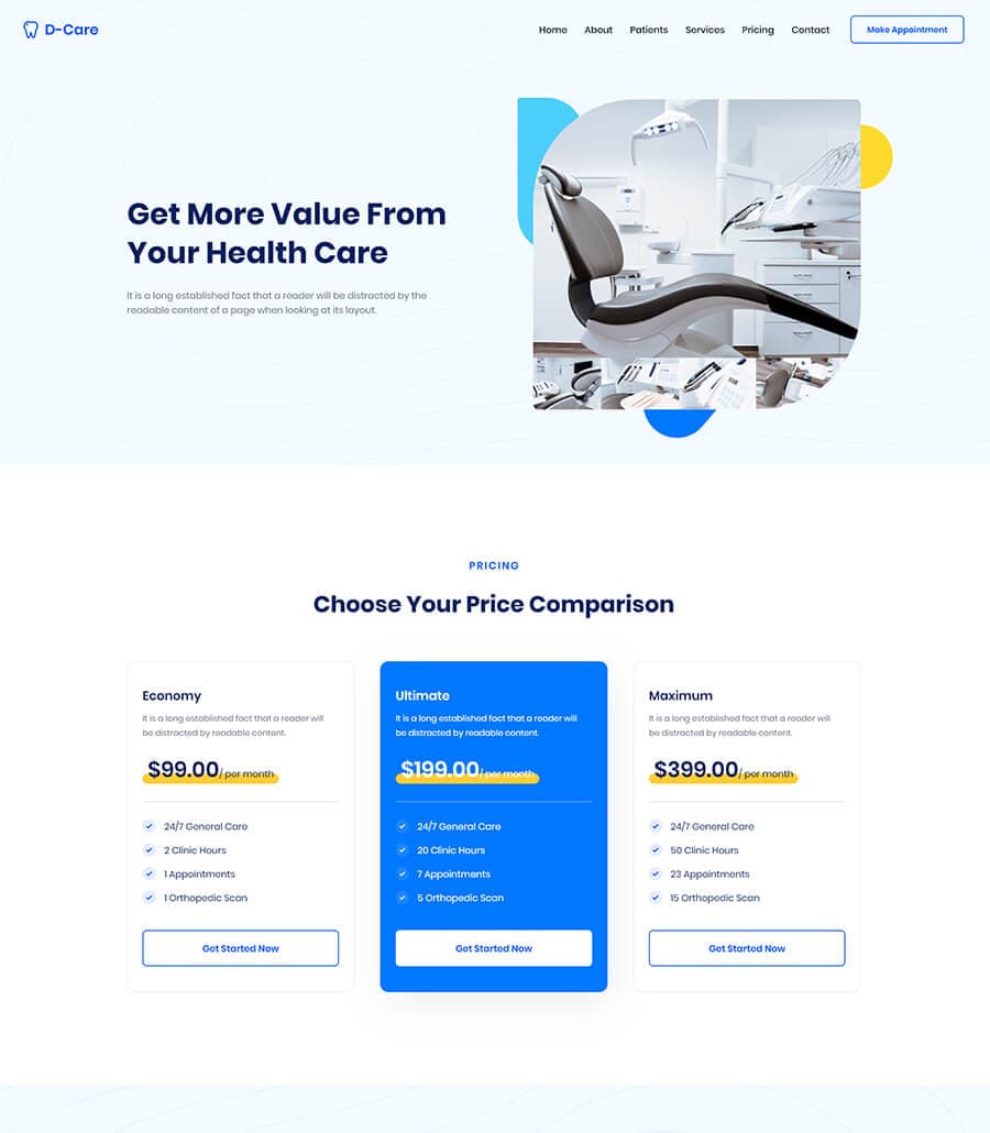 D-Care Pricing Page thumbnail