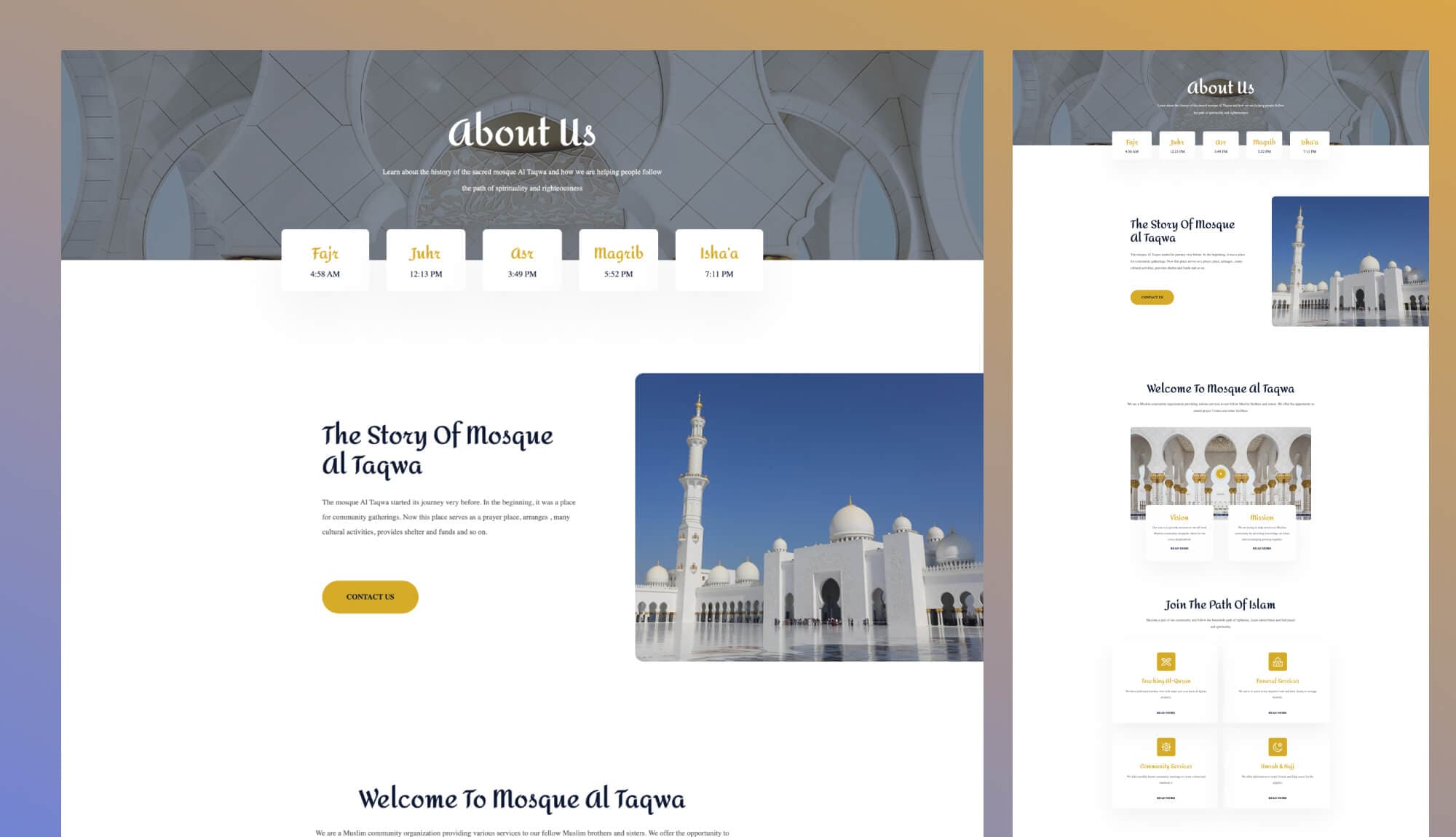 Taqwa About Page For Gutenberg Banner