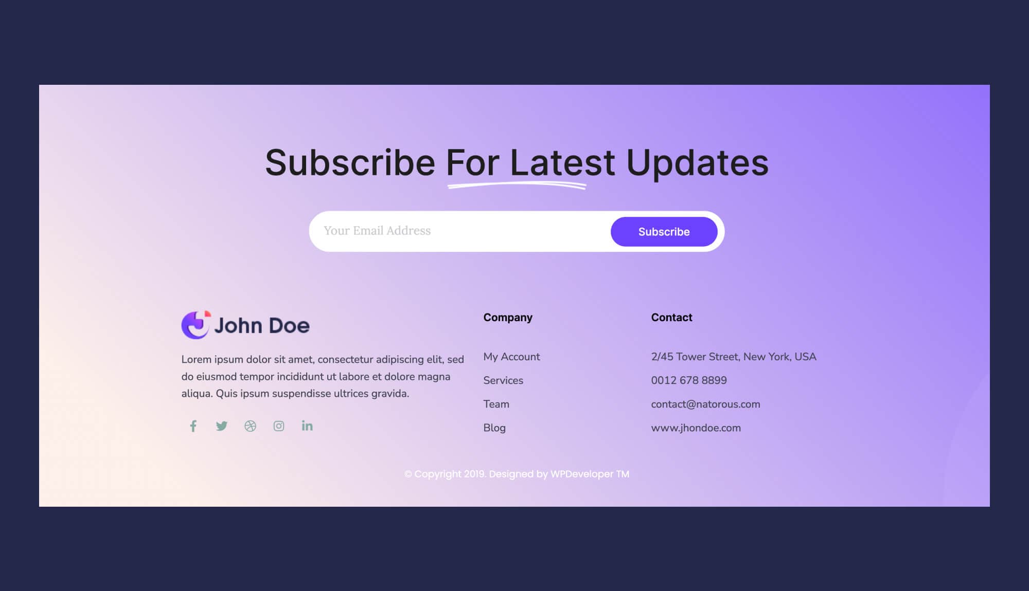 John Doe Footer Section For Gutenberg Banner