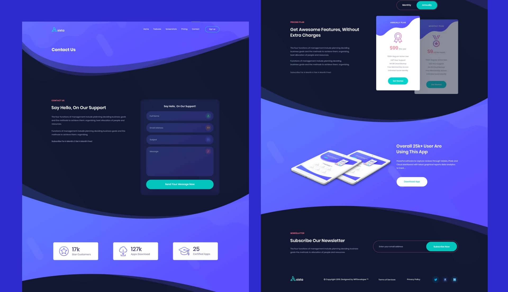 AppMentor App Landing Contact page (dark) By Templately