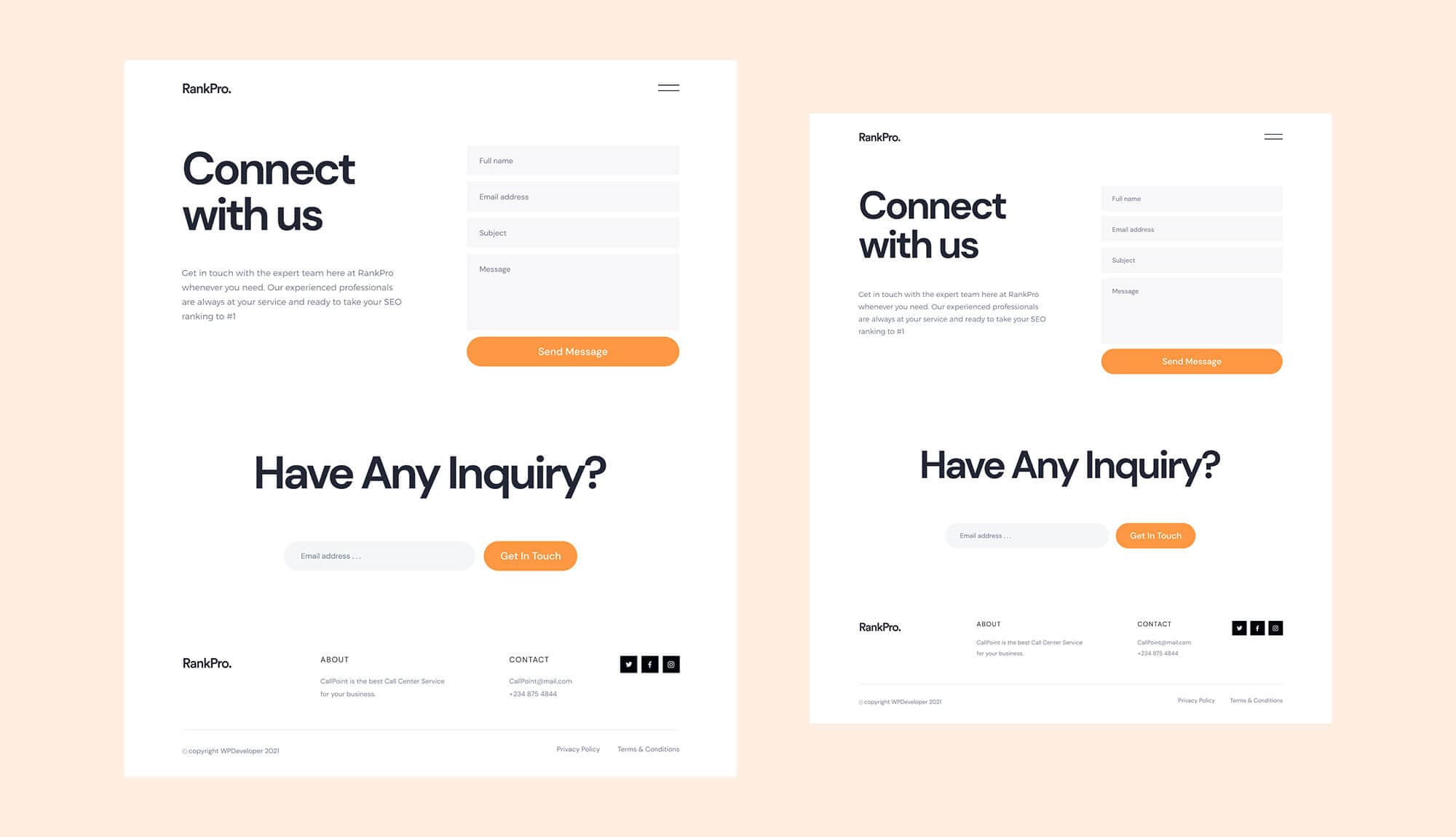 RankPro Contact Page By Templately