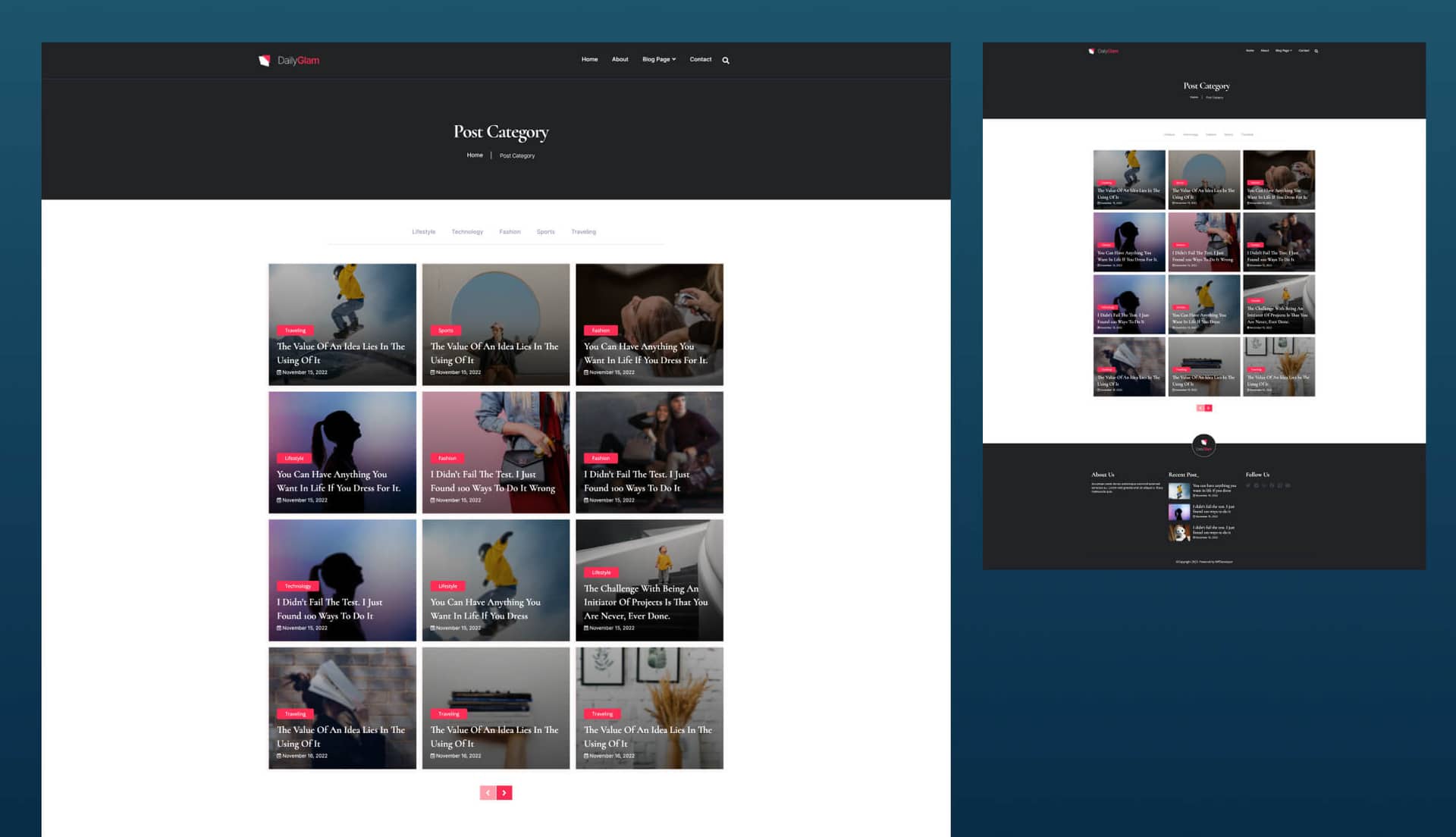 DailyGlam Blog Page with Filter By Templately