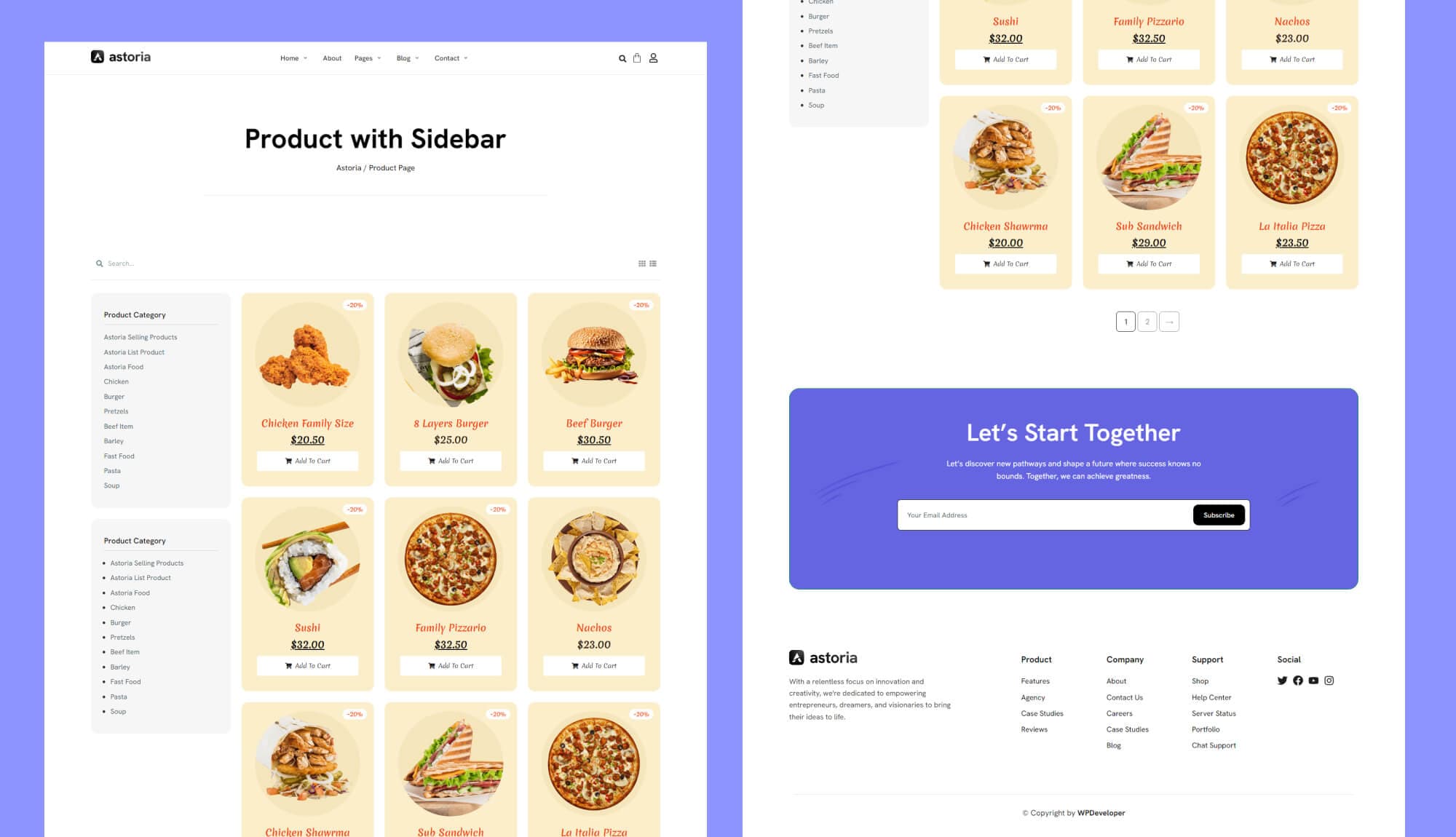 Astoria Restaurant Product Grid Page with Sidebar Banner