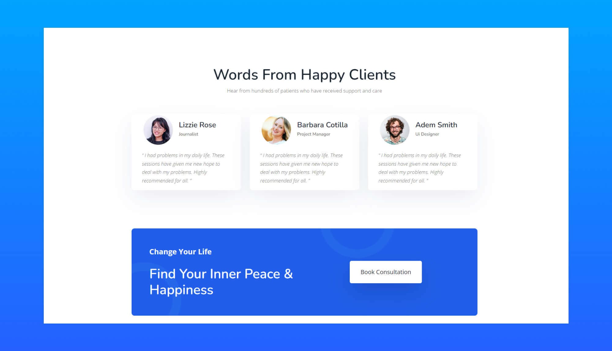 Holistic Wellness Testimonial Section For Gutenberg Banner