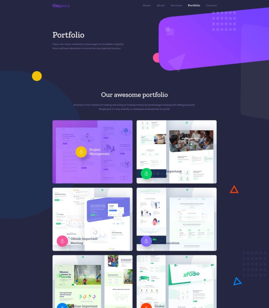 Unigency Agency Template Portfolio Dark thumbnail