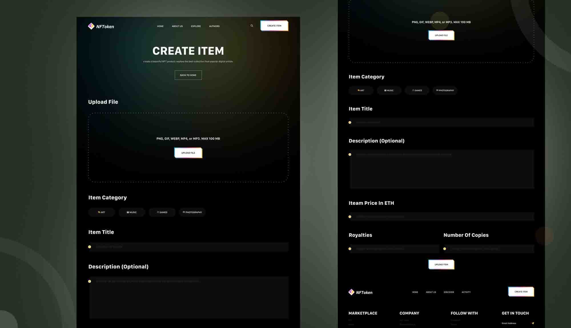 NFToken Create Item Page By Templately