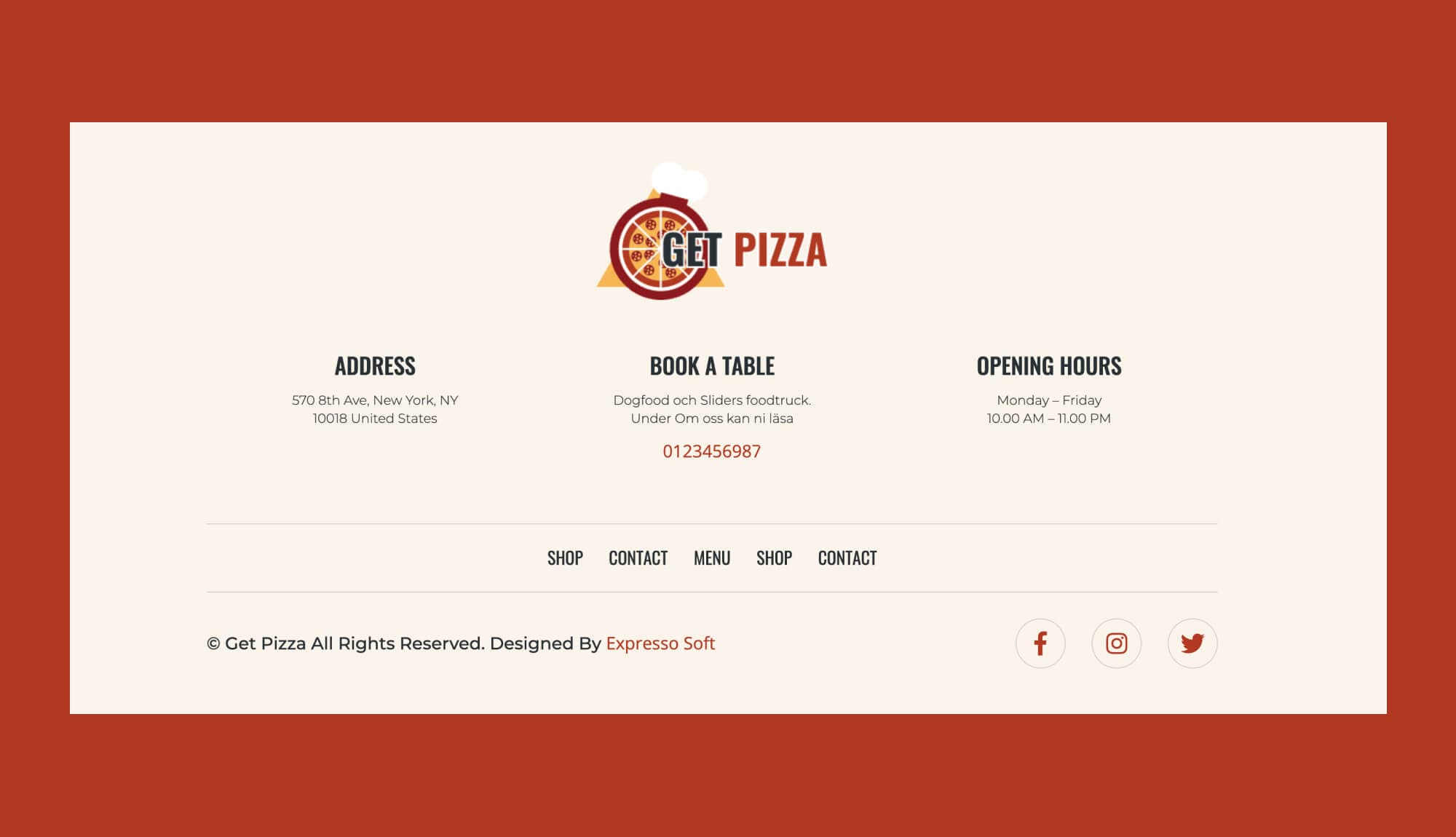 Get Pizza Footer Section For Gutenberg Banner