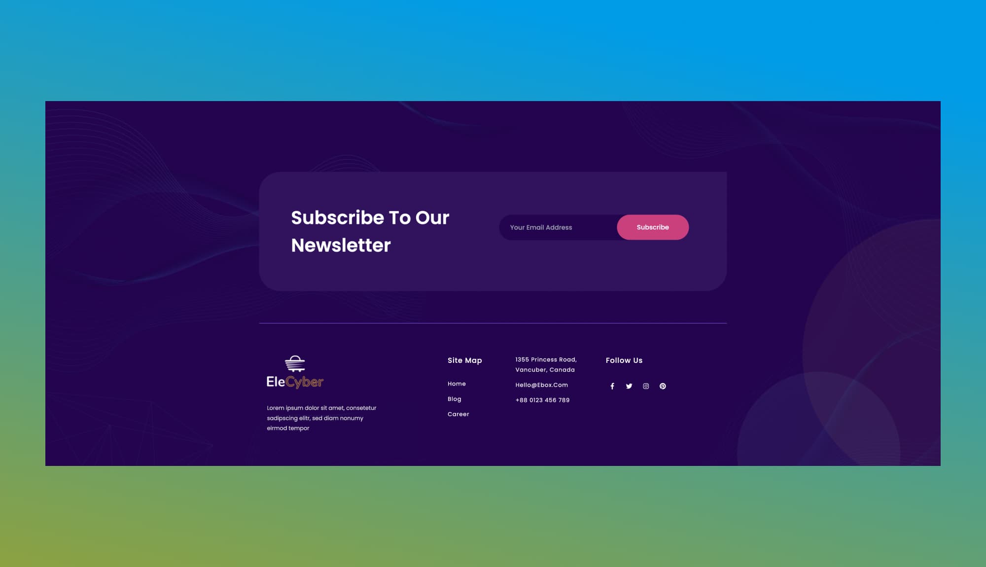 EleCyber Footer Section For Gutenberg Banner