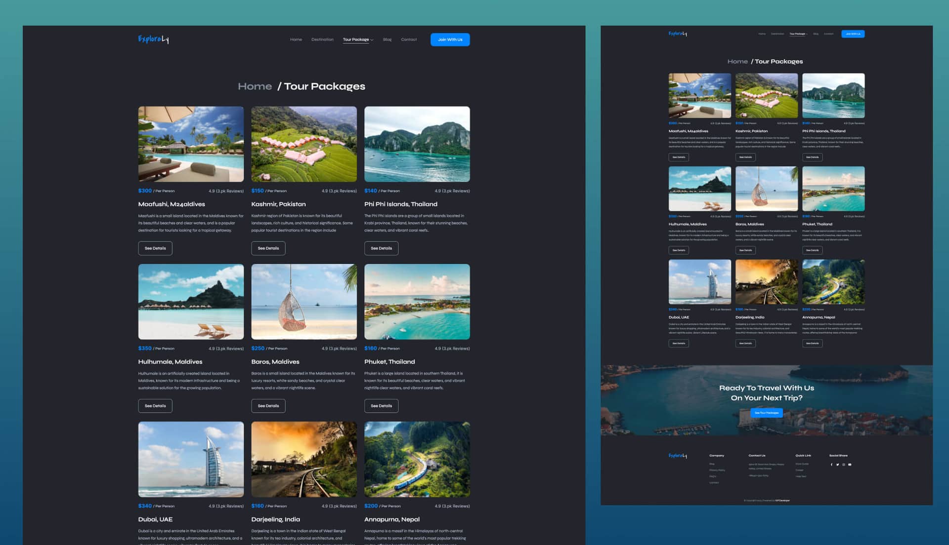 ExploreLy Tour Packages Page By Templately
