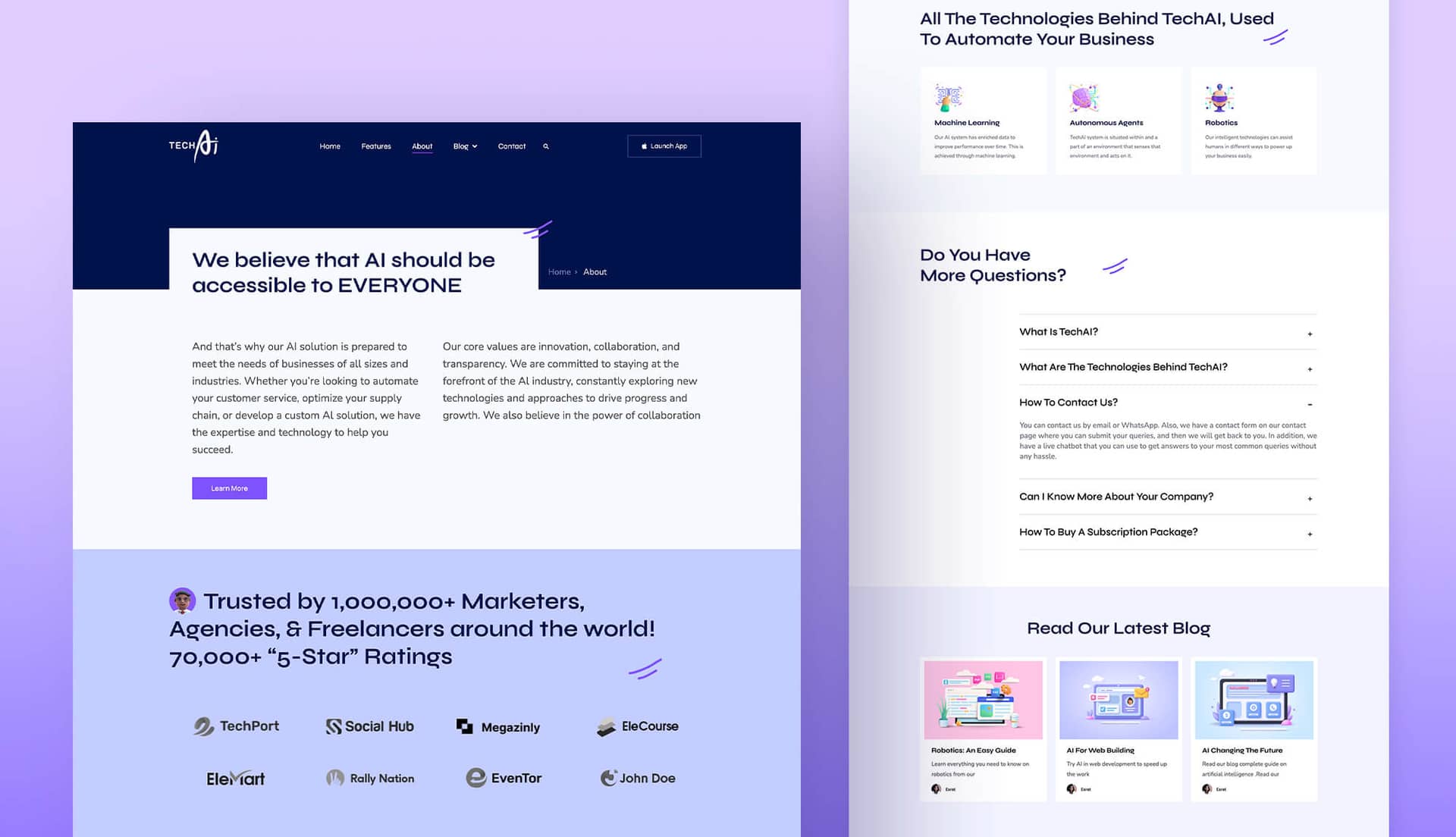 TechAI About Page For Gutenberg By Templately