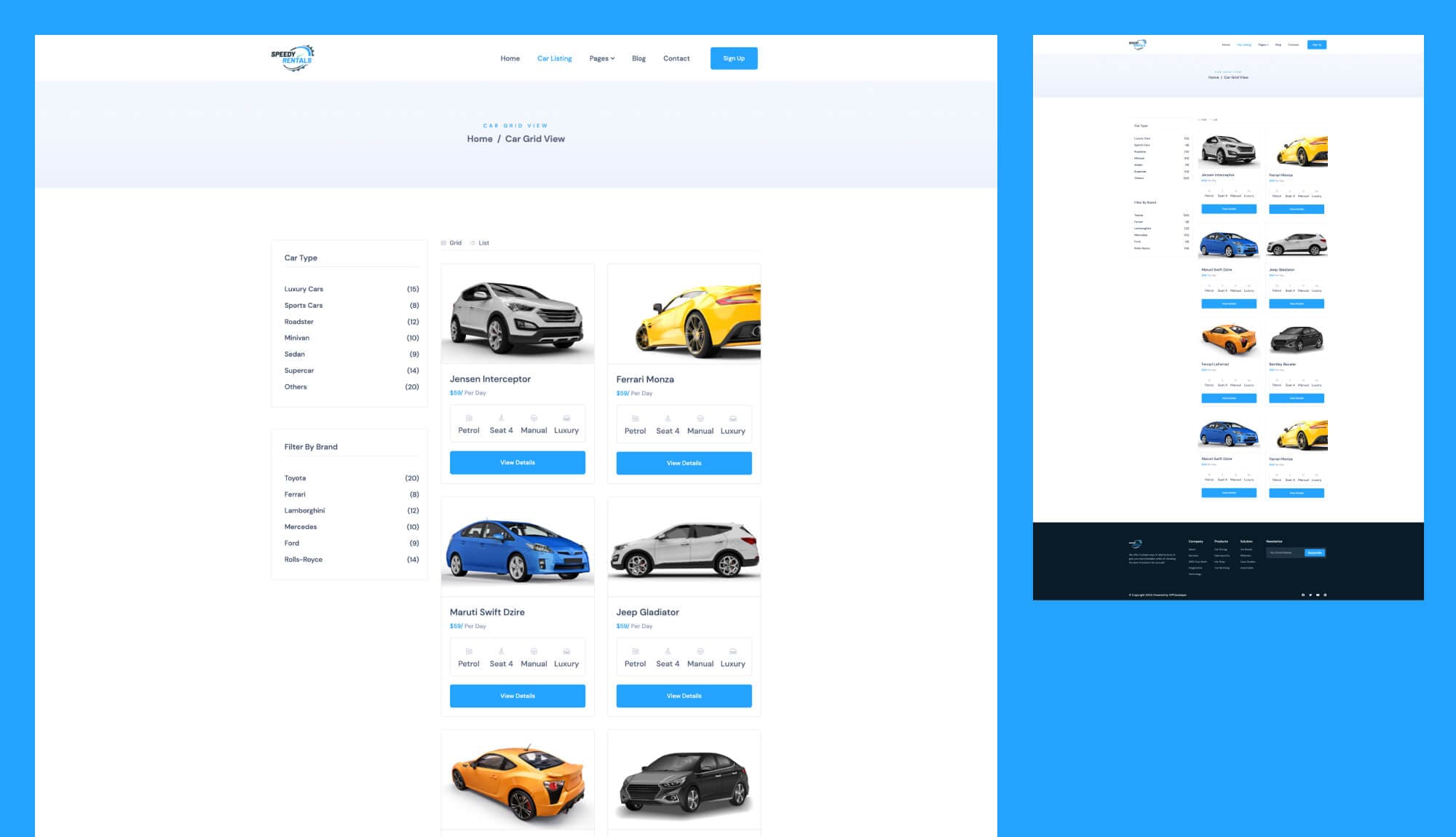 Speedy Rentals Car Listing Page Grid View Banner