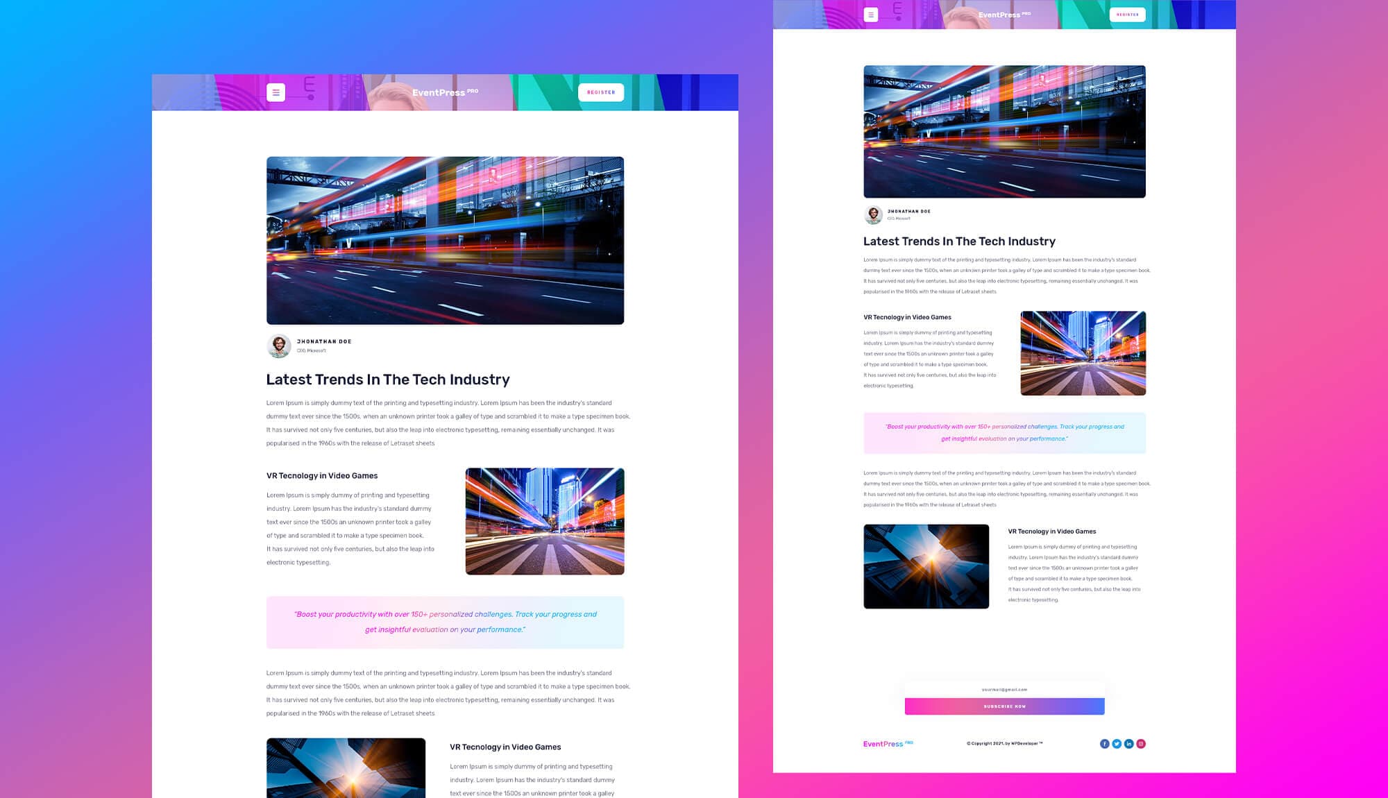 EventPress Pro Single Post Page Banner