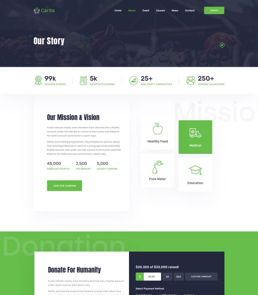 DoNation Charity Template Our Story page thumbnail