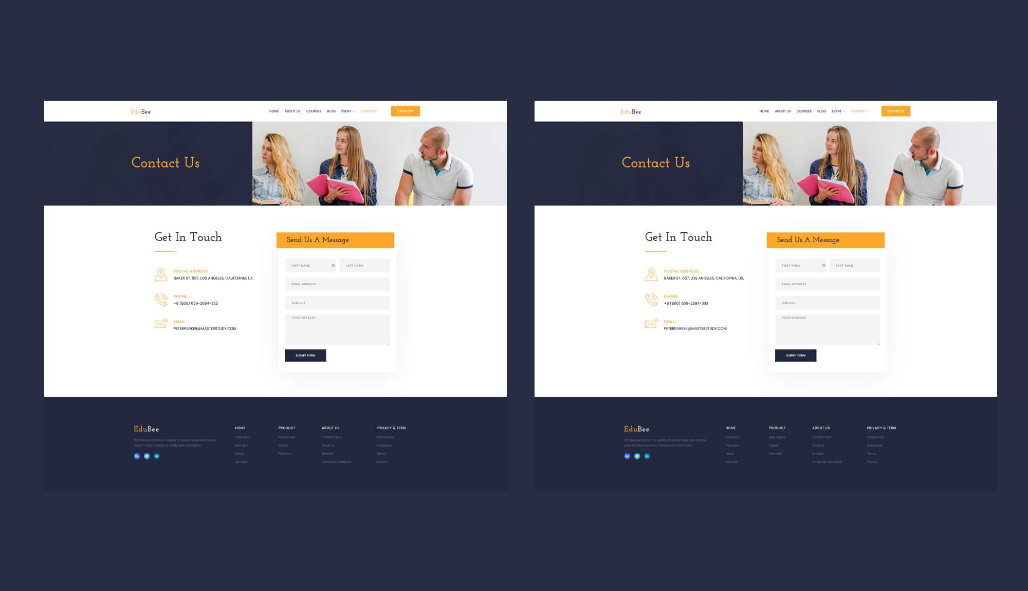 EduBee Contact Page For Gutenberg Banner