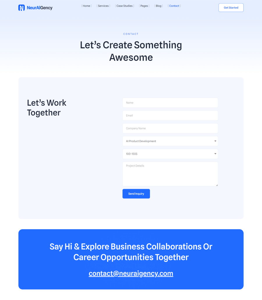 NeurAIGency Contact Page thumbnail