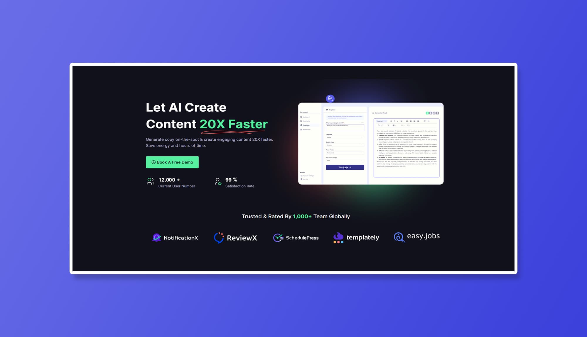 WritifyAI Hero Section For Gutenberg Banner