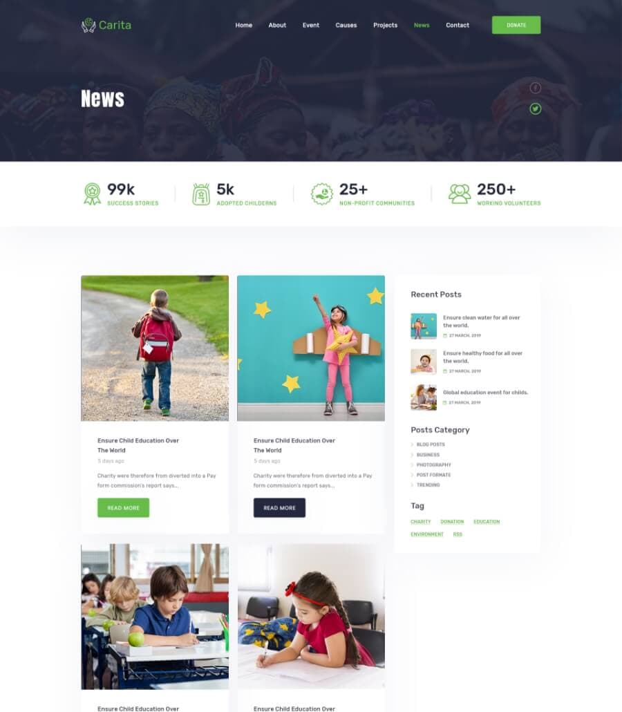 DoNation Charity Template News page thumbnail