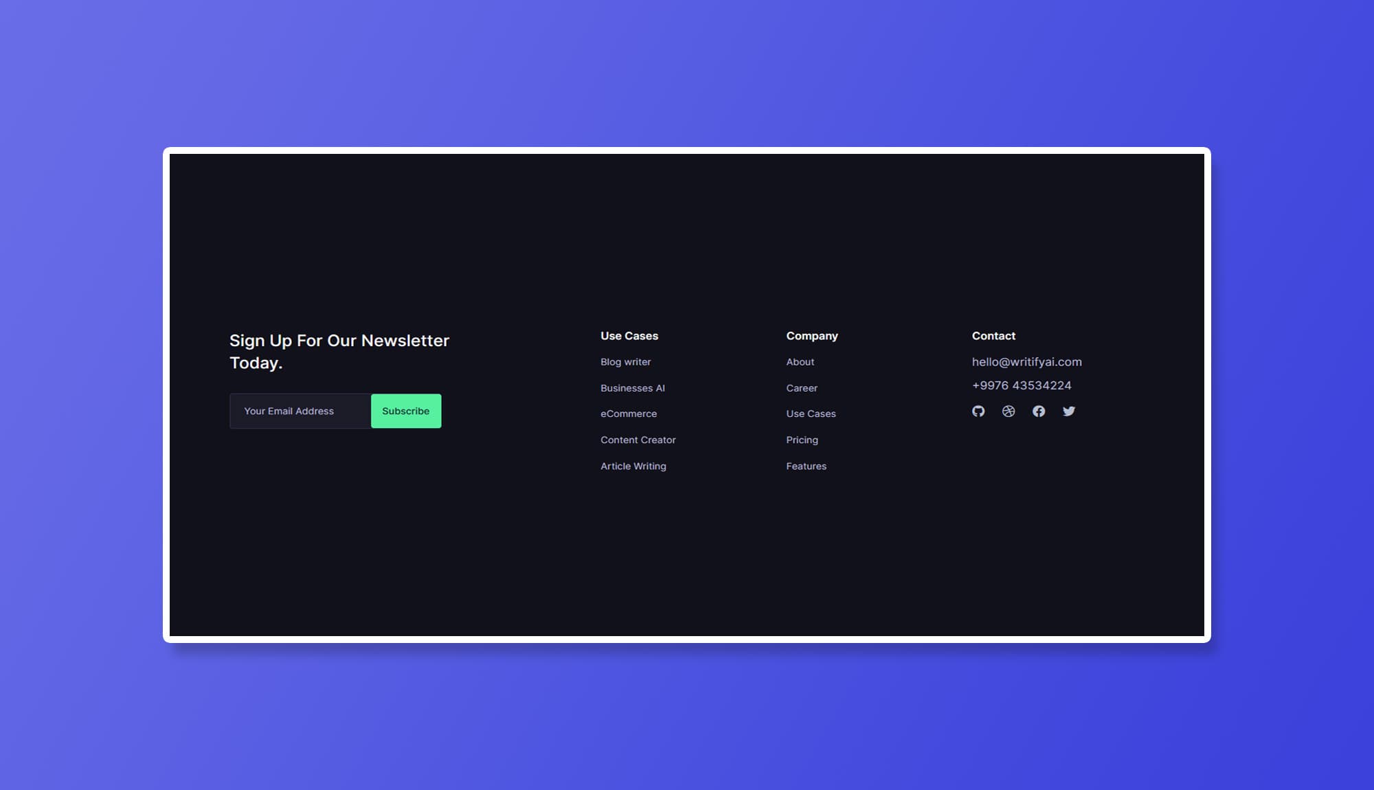 WritifyAI Footer Section For Gutenberg Banner