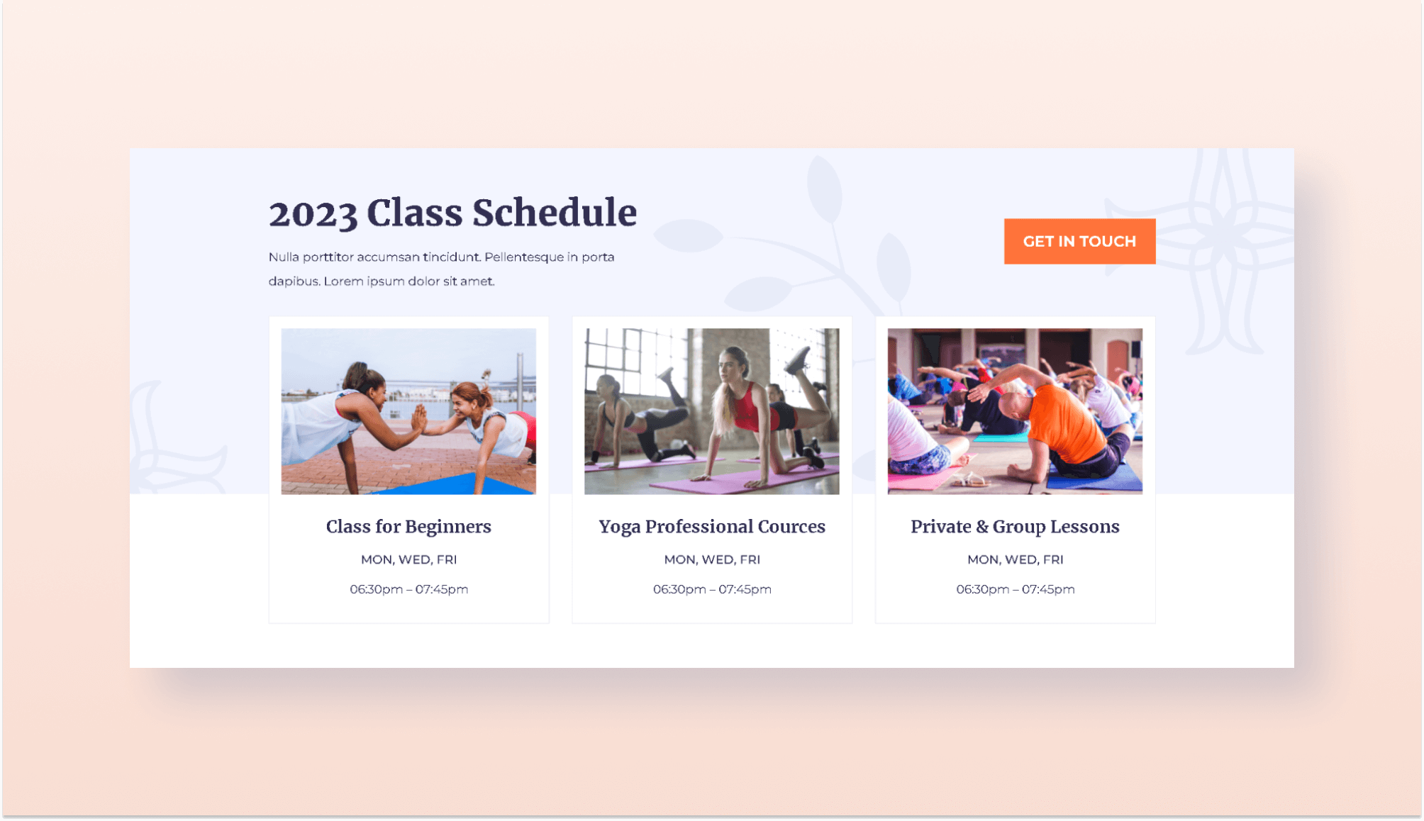 Do Yoga Class Schedule Section For Gutenberg Banner