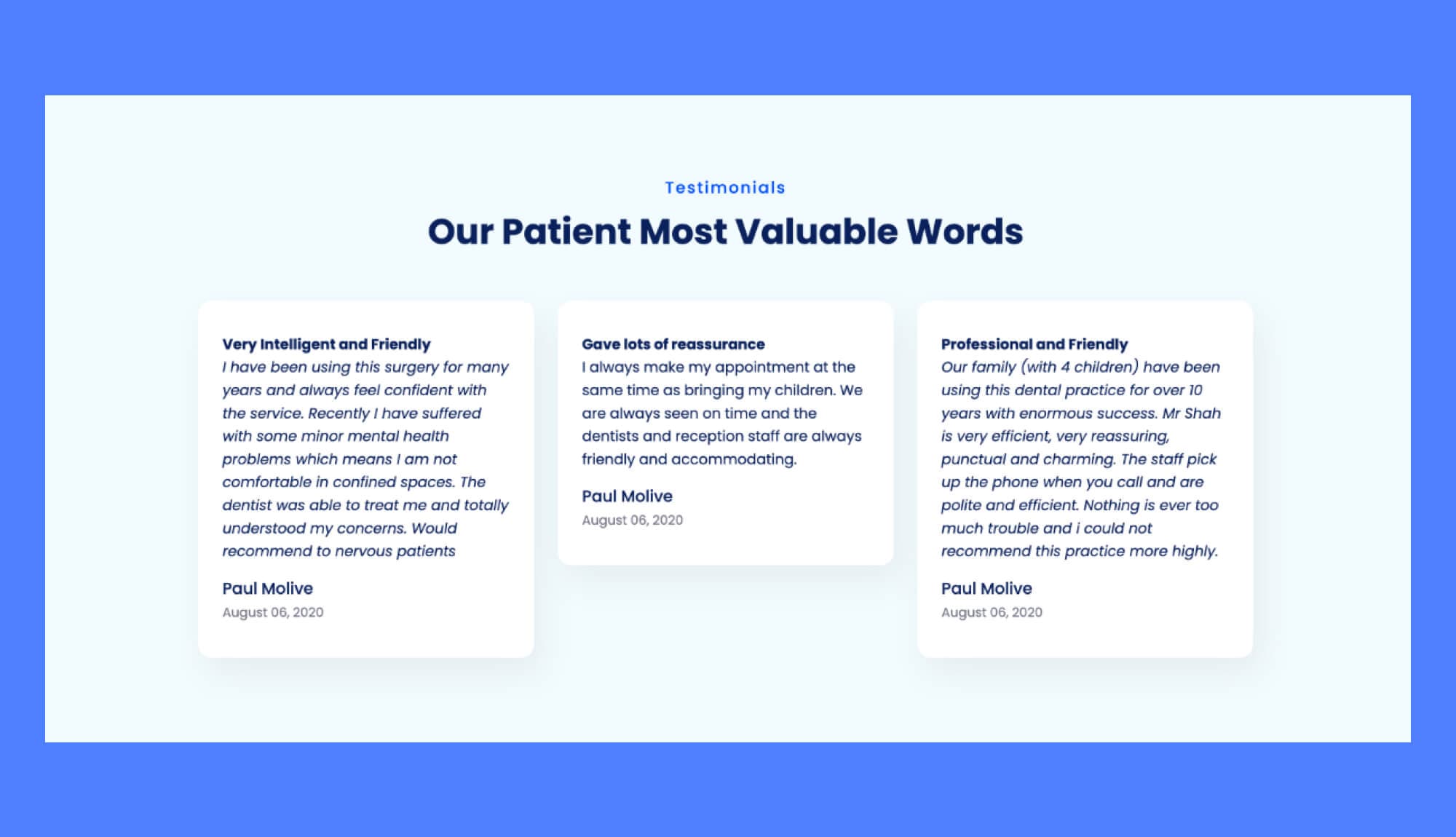 D-Care Testimonial Section For Gutenberg Banner